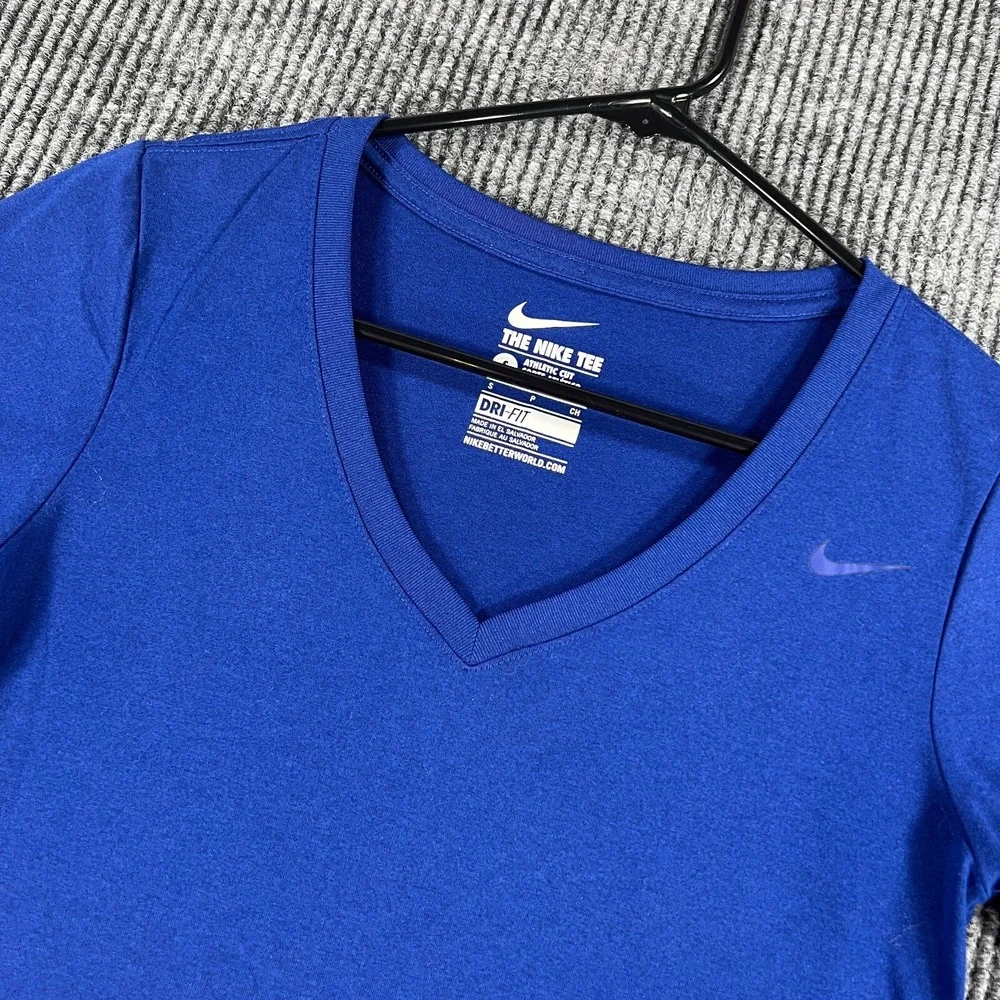Nike Shirt Womens Small Blue Short Sleeve V Neck Athletic Cut Training Casual